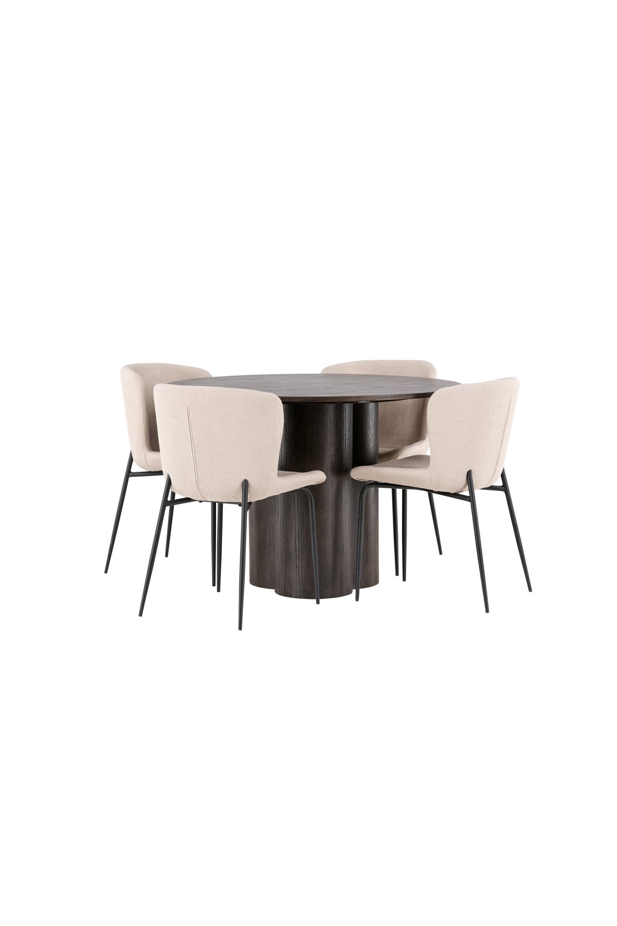 Olivia Matbord med Modesto Stolarna – Bord: ⌀110 Stol: 54x79,5x48
