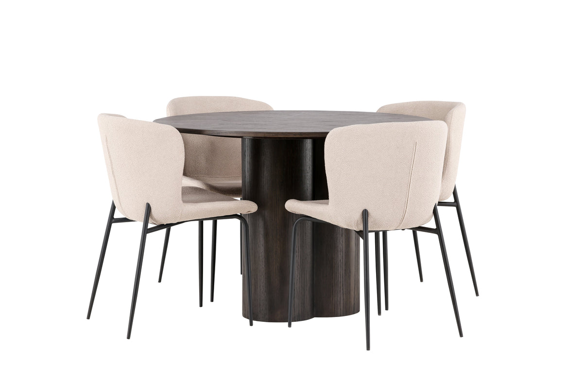 Olivia Matbord med Modesto Stolarna – Bord: ⌀110 Stol: 54x79,5x48