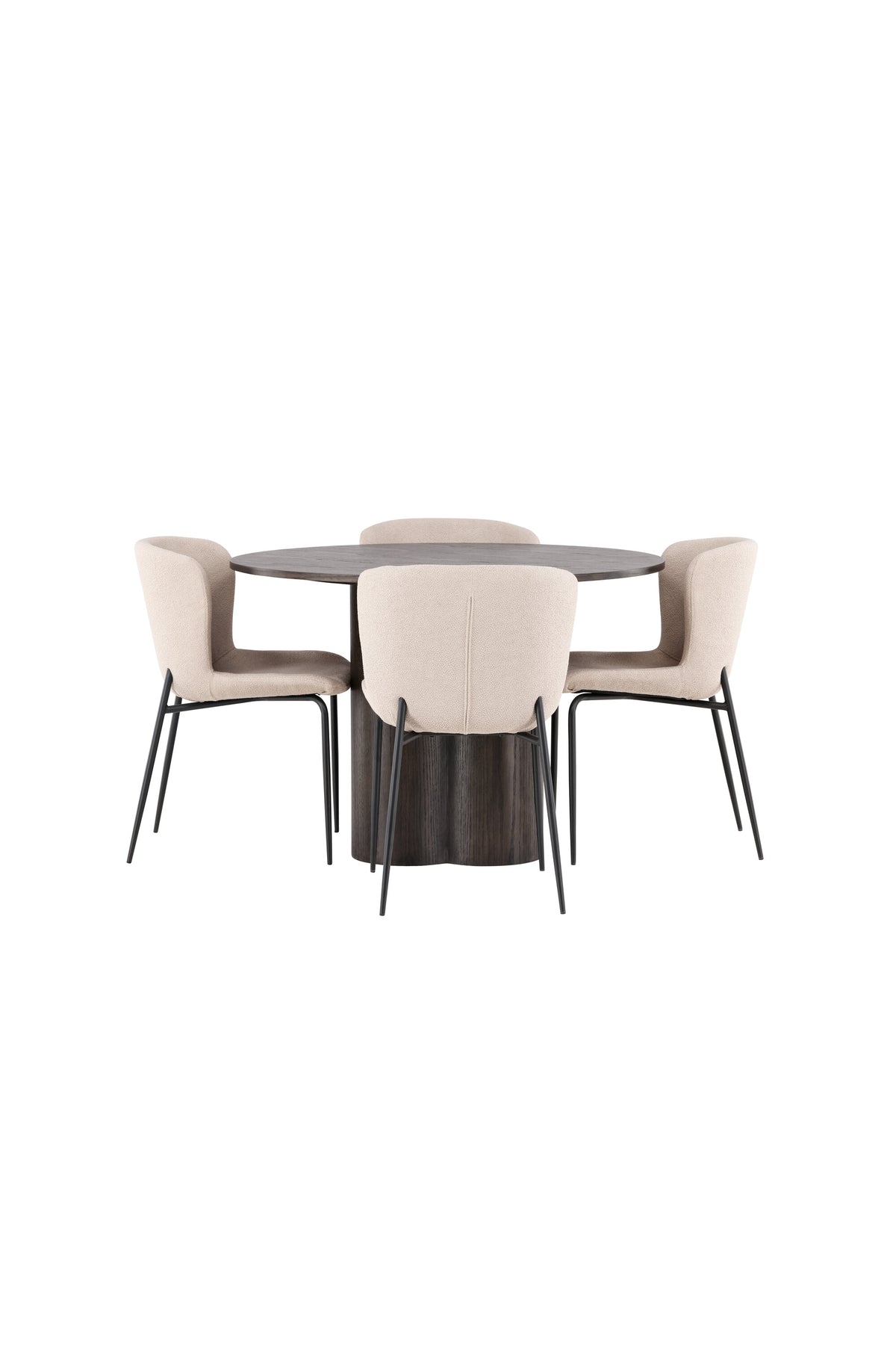 Olivia Matbord med Modesto Stolarna – Bord: ⌀110 Stol: 54x79,5x48