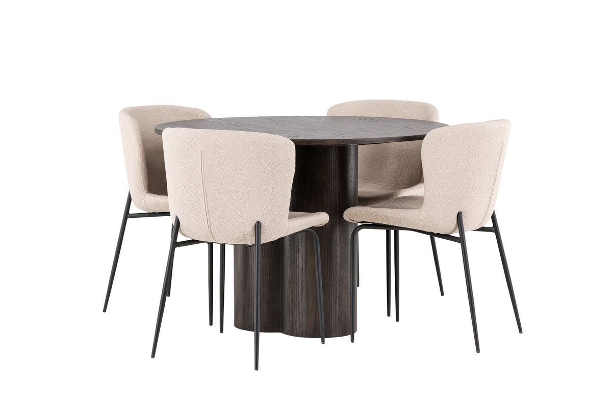 Olivia Matbord med Modesto Stolarna – Bord: ⌀110 Stol: 54x79,5x48