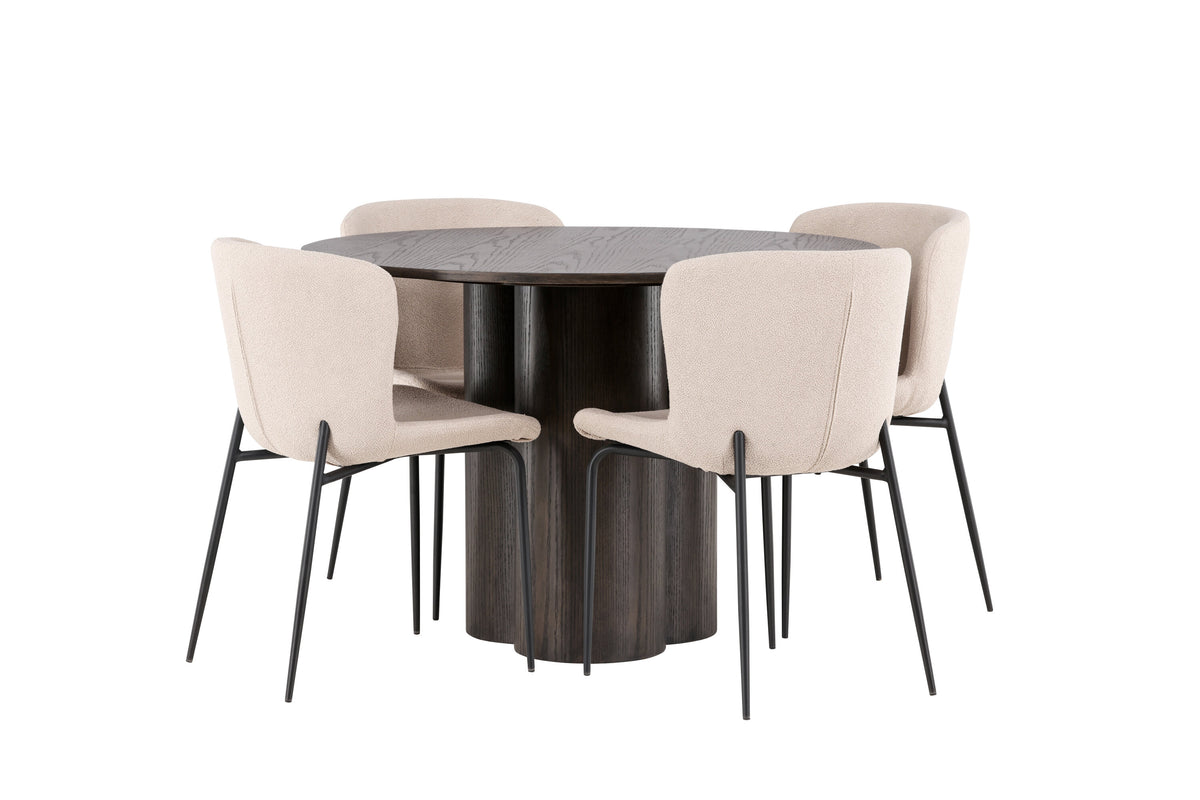 Olivia Matbord med Modesto Stolarna – Bord: ⌀110 Stol: 54x79,5x48
