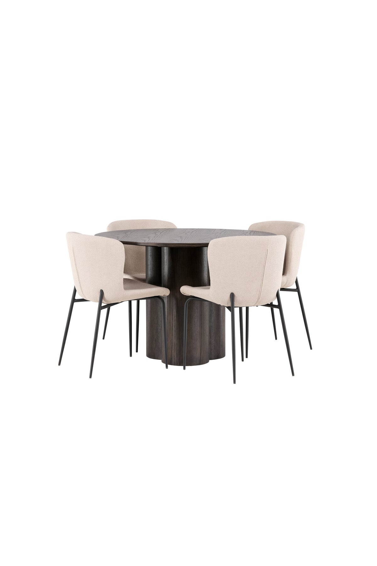 Olivia Matbord med Modesto Stolarna – Bord: ⌀110 Stol: 54x79,5x48