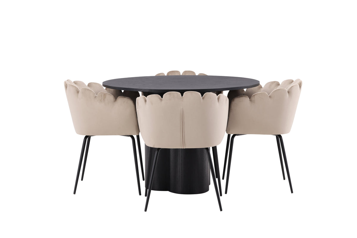 Olivia Matbord med Limhamn Stolarna – Bord: ⌀110 Stol: 51x76,5x46