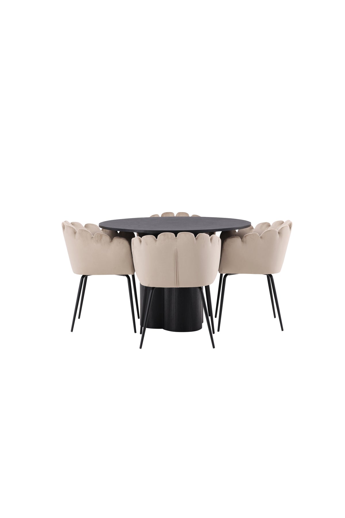 Olivia Matbord med Limhamn Stolarna – Bord: ⌀110 Stol: 51x76,5x46