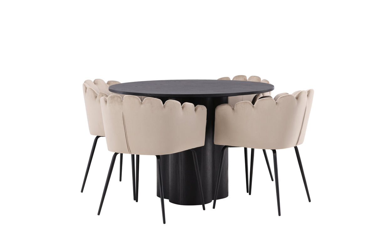 Olivia Matbord med Limhamn Stolarna – Bord: ⌀110 Stol: 51x76,5x46