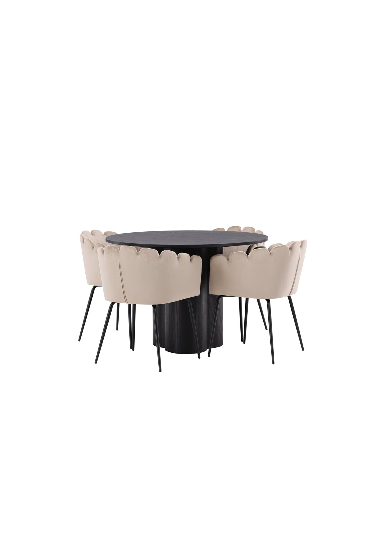 Olivia Matbord med Limhamn Stolarna – Bord: ⌀110 Stol: 51x76,5x46