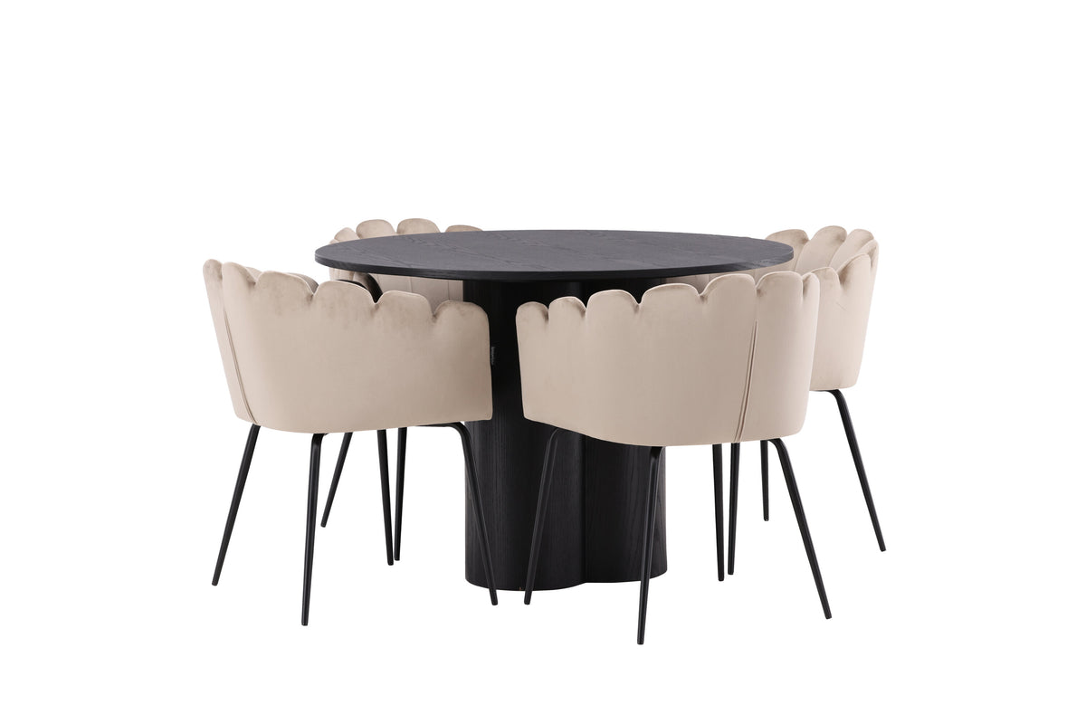 Olivia Matbord med Limhamn Stolarna – Bord: ⌀110 Stol: 51x76,5x46