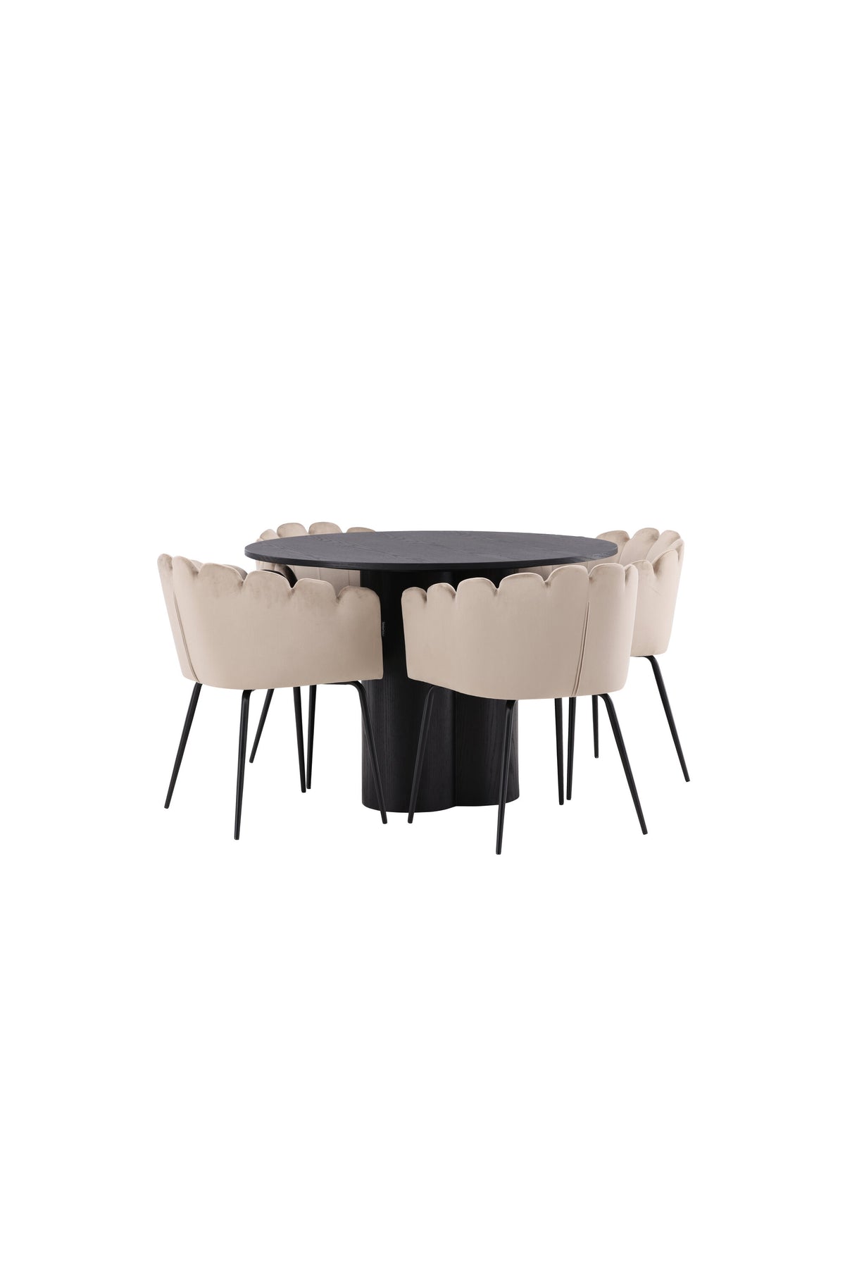 Olivia Matbord med Limhamn Stolarna – Bord: ⌀110 Stol: 51x76,5x46