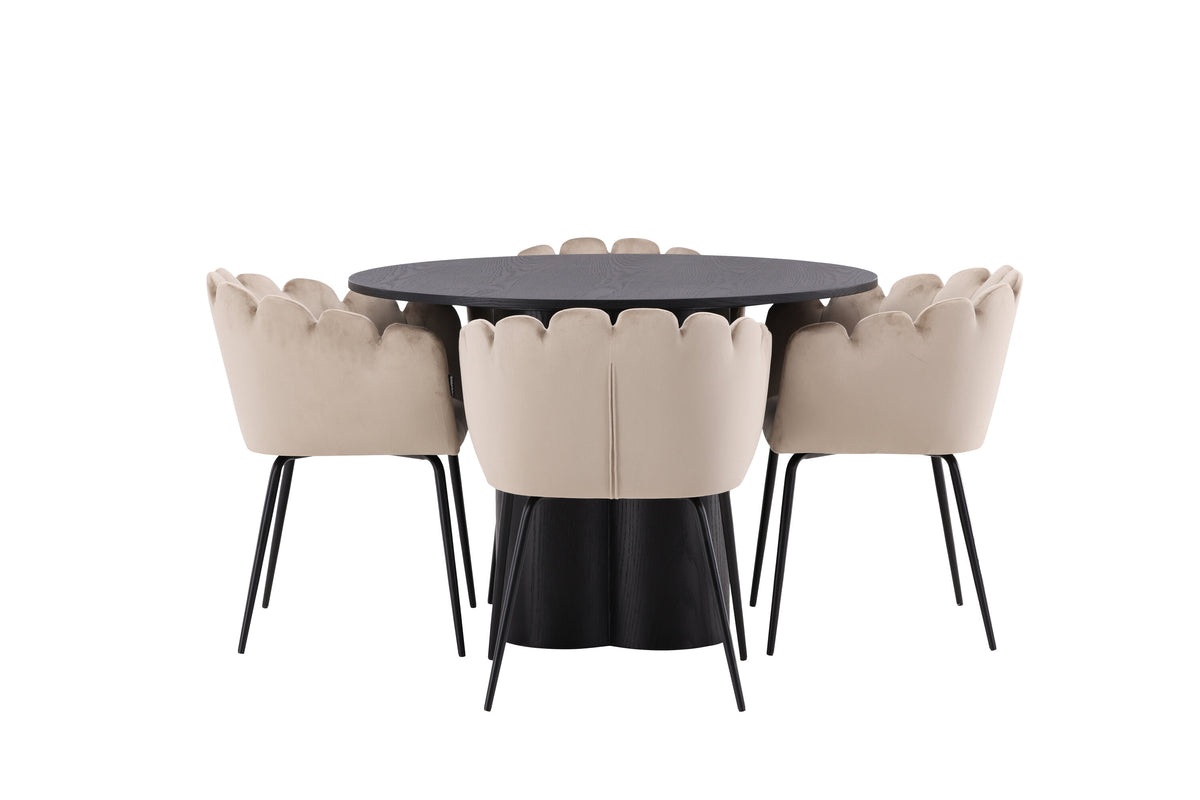 Olivia Matbord med Limhamn Stolarna – Bord: ⌀110 Stol: 51x76,5x46