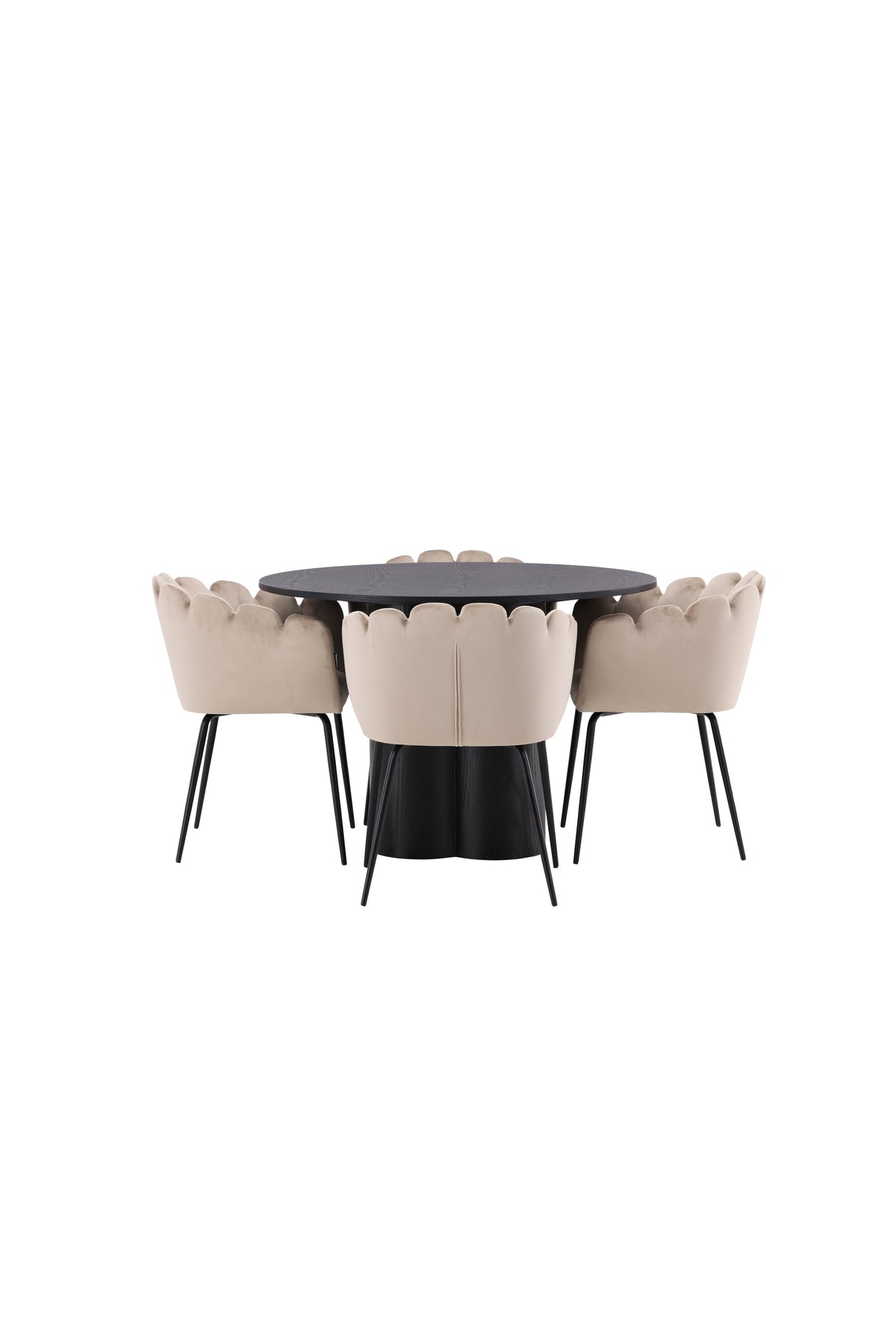 Olivia Matbord med Limhamn Stolarna – Bord: ⌀110 Stol: 51x76,5x46