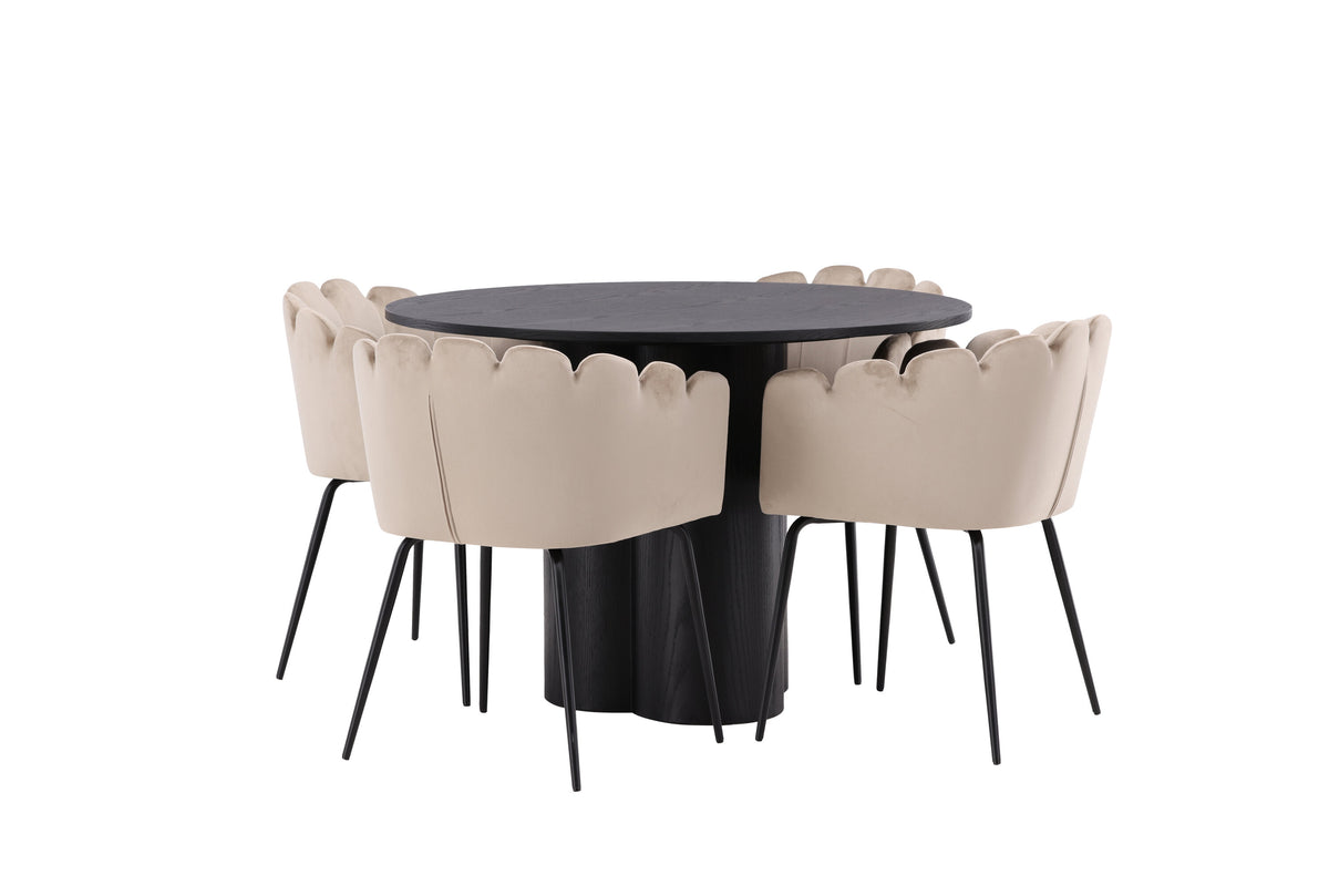 Olivia Matbord med Limhamn Stolarna – Bord: ⌀110 Stol: 51x76,5x46