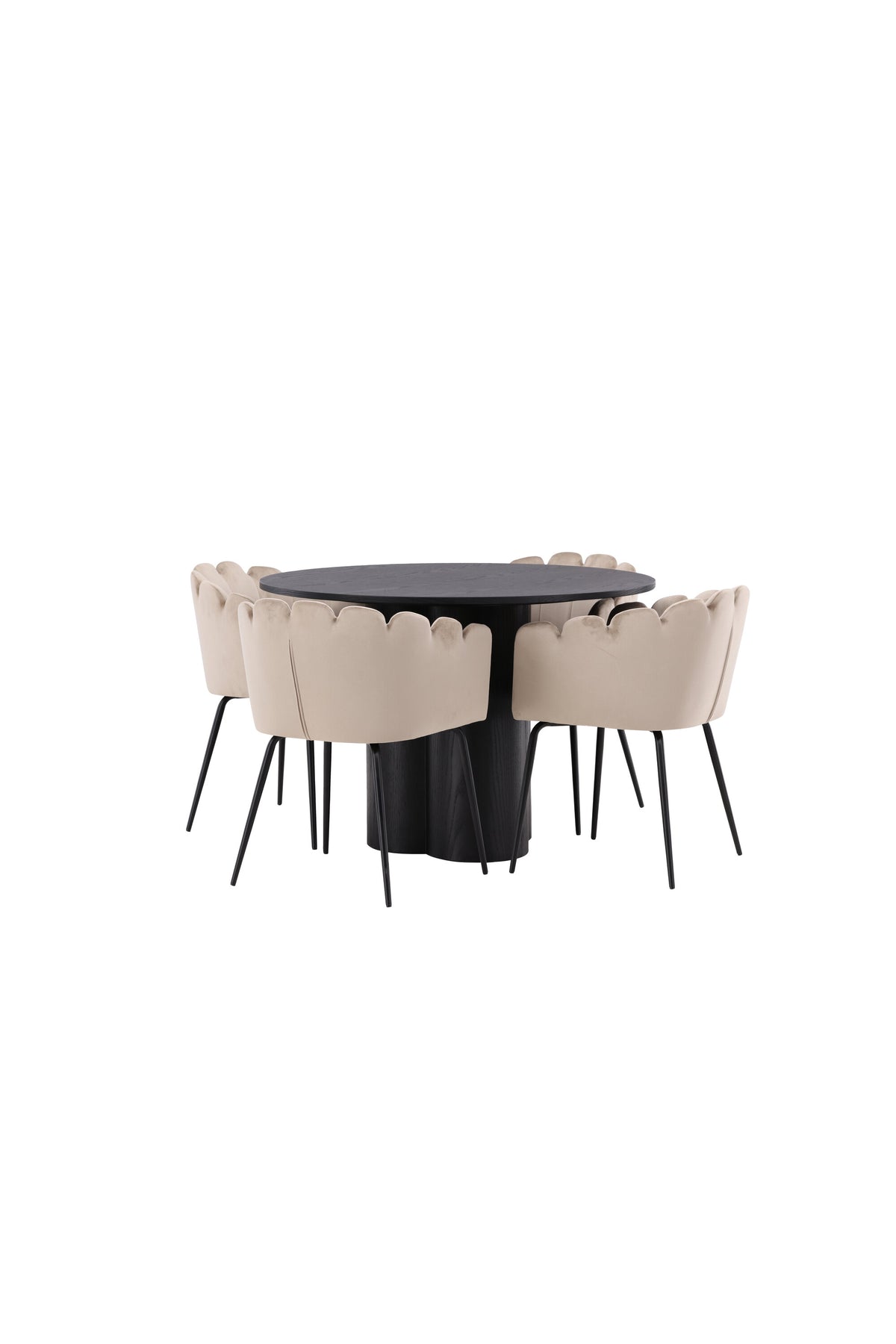 Olivia Matbord med Limhamn Stolarna – Bord: ⌀110 Stol: 51x76,5x46