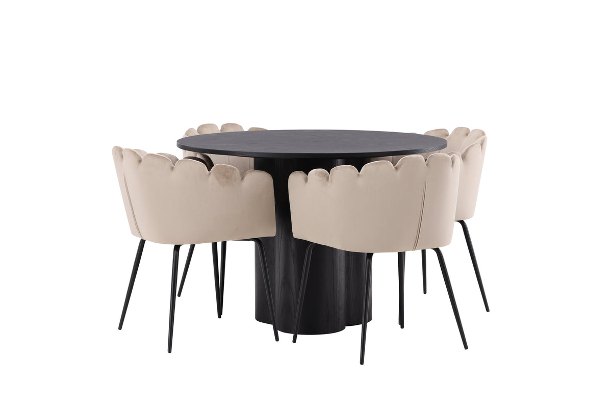 Olivia Matbord med Limhamn Stolarna – Bord: ⌀110 Stol: 51x76,5x46