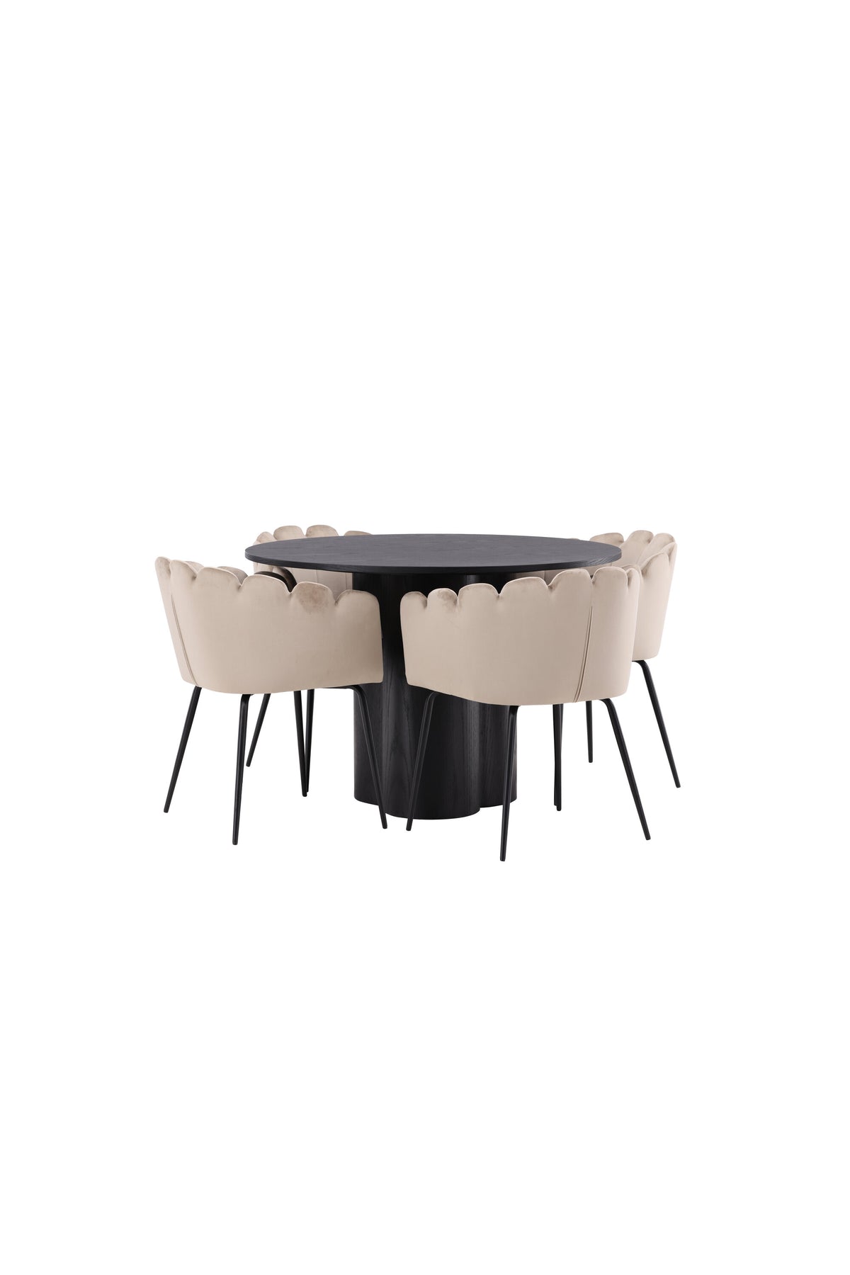 Olivia Matbord med Limhamn Stolarna – Bord: ⌀110 Stol: 51x76,5x46