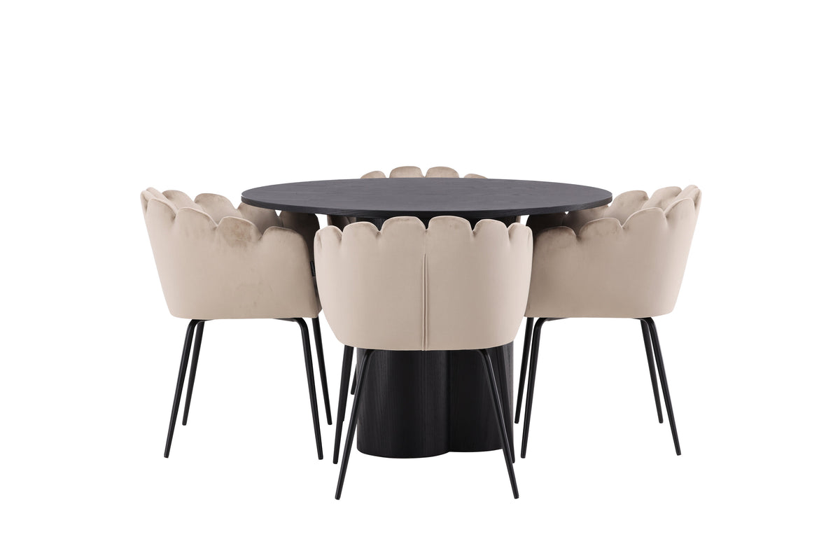Olivia Matbord med Limhamn Stolarna – Bord: ⌀110 Stol: 51x76,5x46