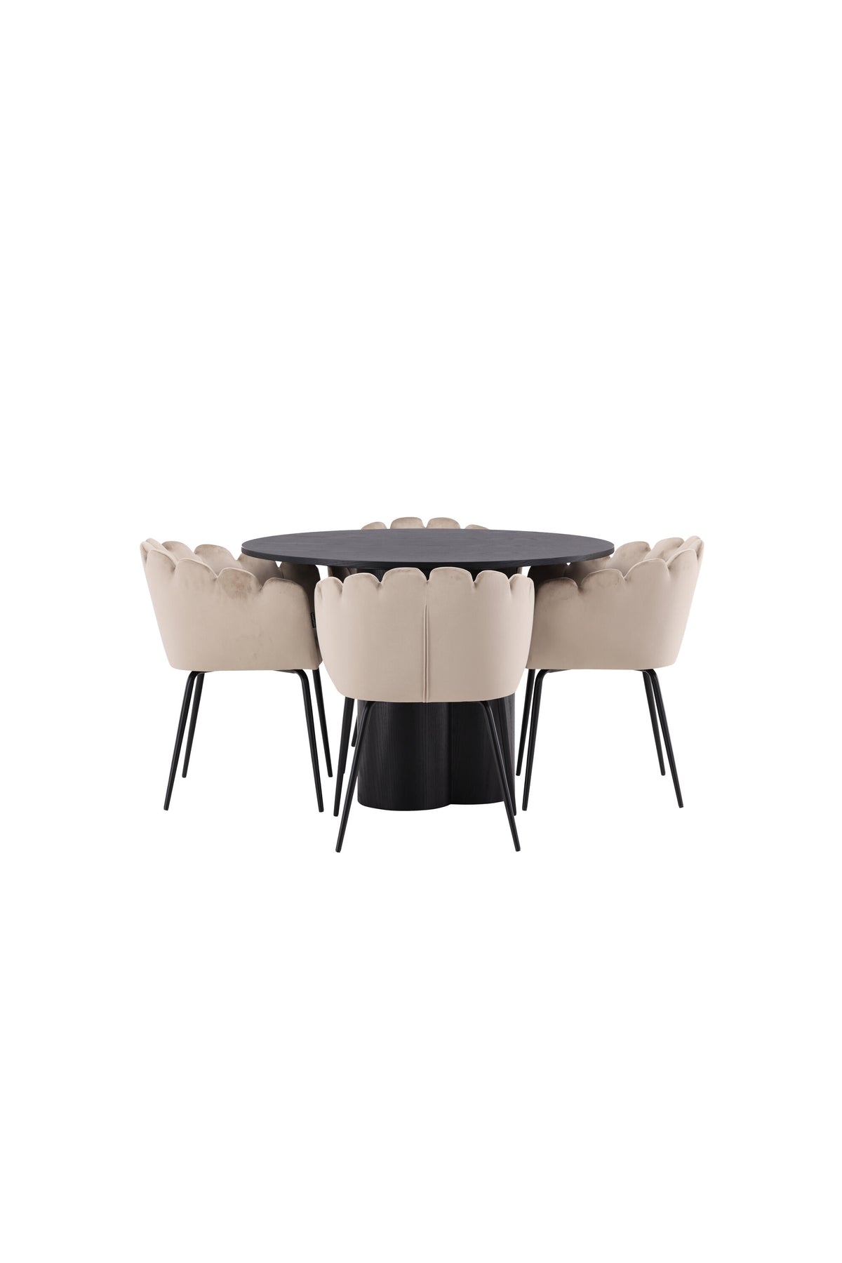 Olivia Matbord med Limhamn Stolarna – Bord: ⌀110 Stol: 51x76,5x46