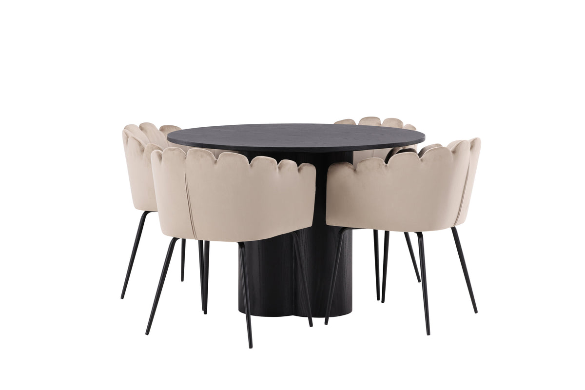 Olivia Matbord med Limhamn Stolarna – Bord: ⌀110 Stol: 51x76,5x46