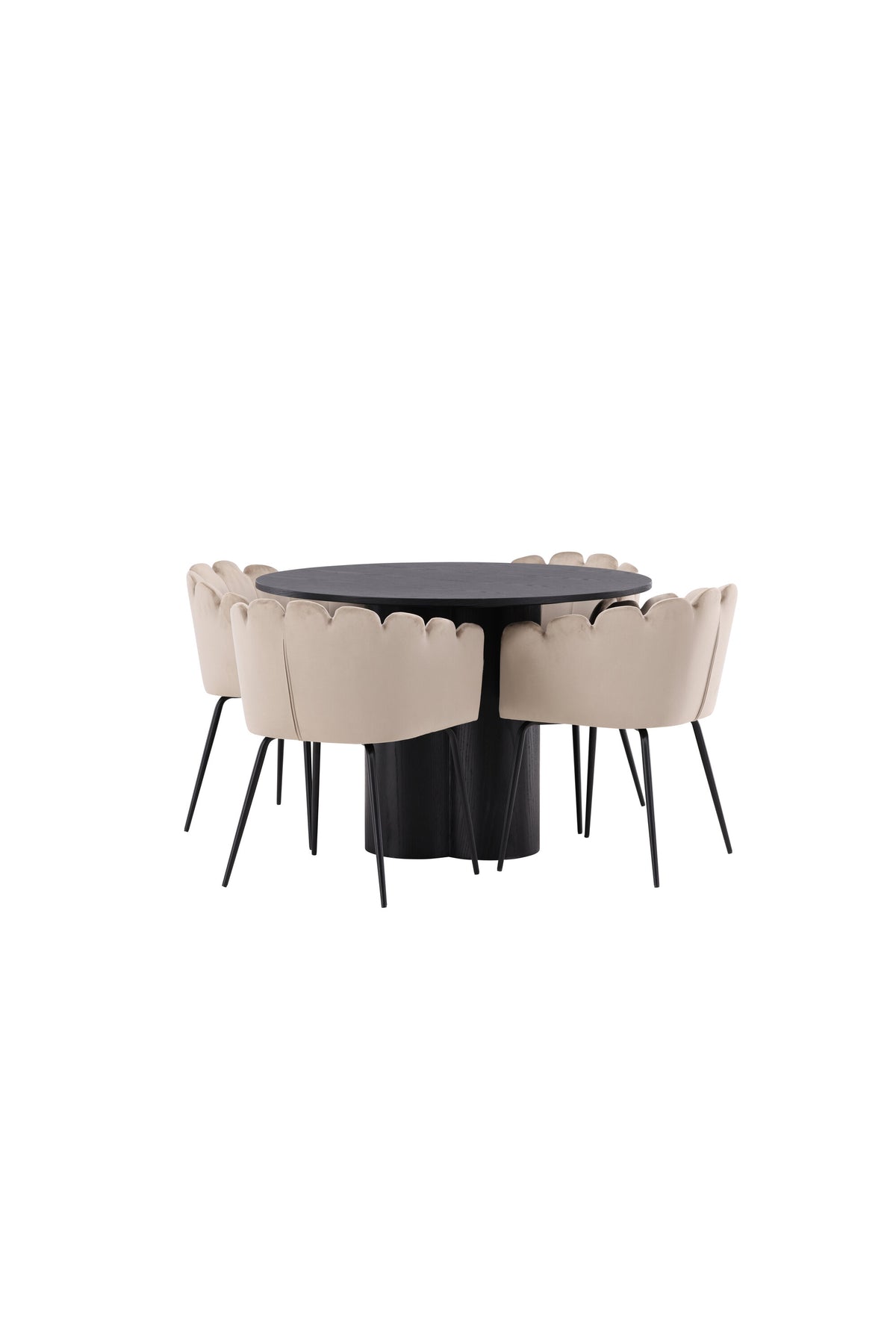 Olivia Matbord med Limhamn Stolarna – Bord: ⌀110 Stol: 51x76,5x46