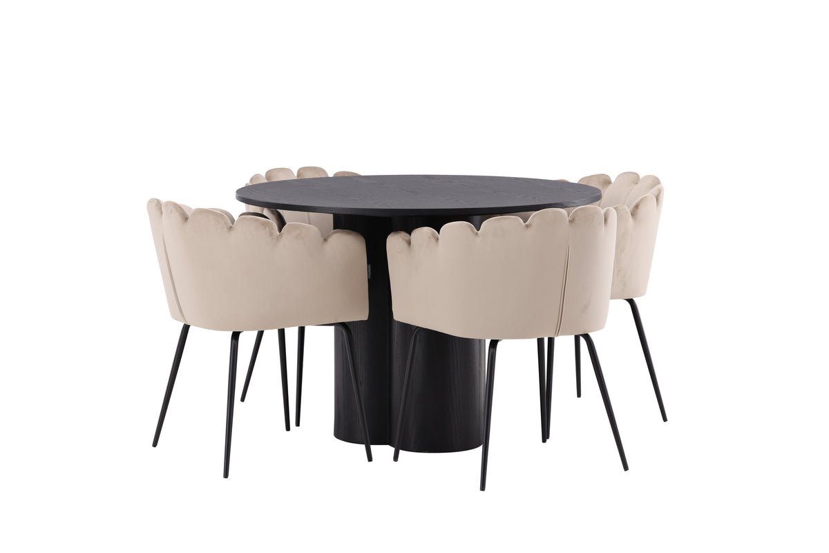 Olivia Matbord med Limhamn Stolarna – Bord: ⌀110 Stol: 51x76,5x46
