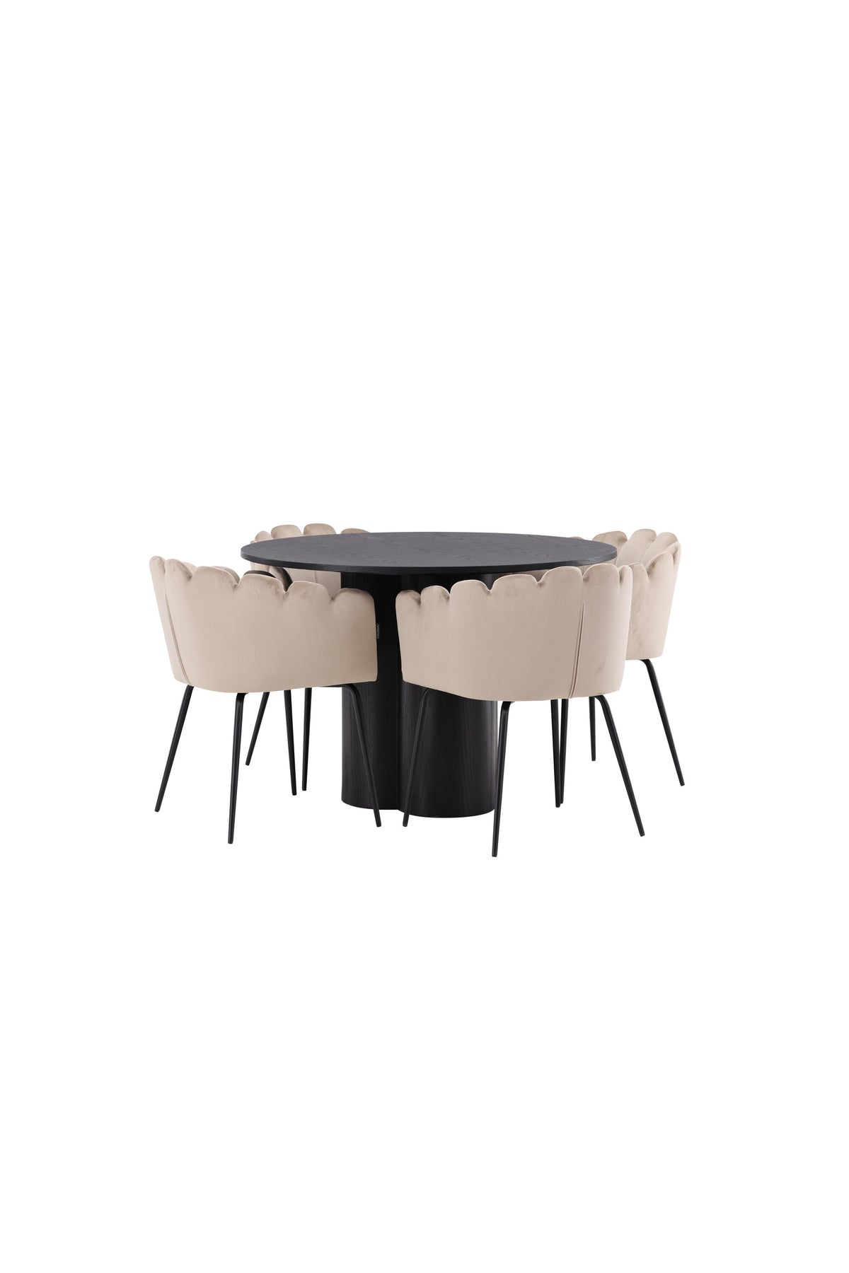 Olivia Matbord med Limhamn Stolarna – Bord: ⌀110 Stol: 51x76,5x46