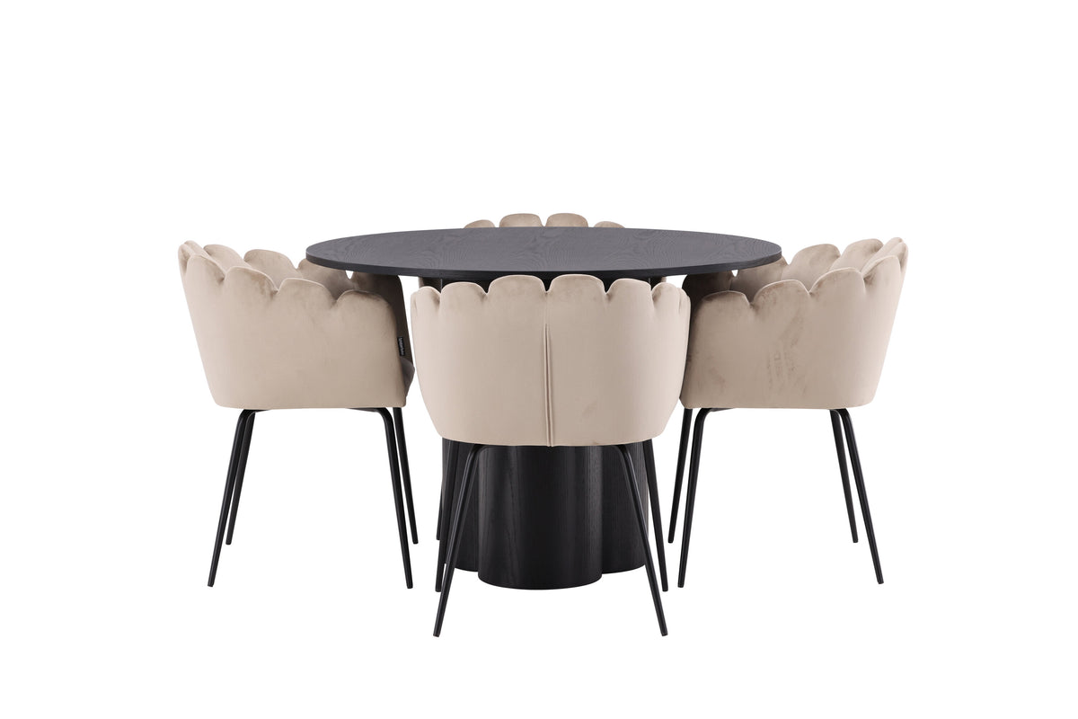 Olivia Matbord med Limhamn Stolarna – Bord: ⌀110 Stol: 51x76,5x46