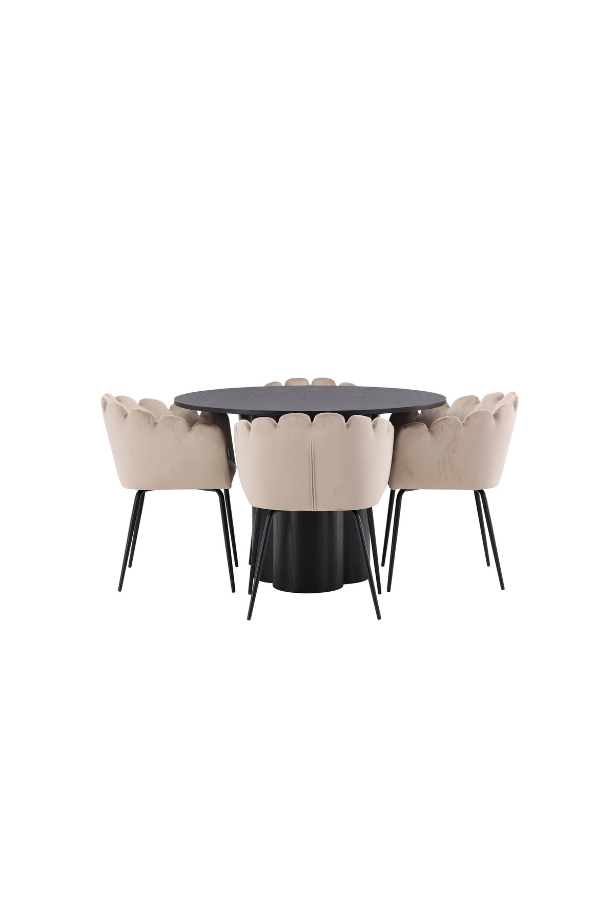 Olivia Matbord med Limhamn Stolarna – Bord: ⌀110 Stol: 51x76,5x46