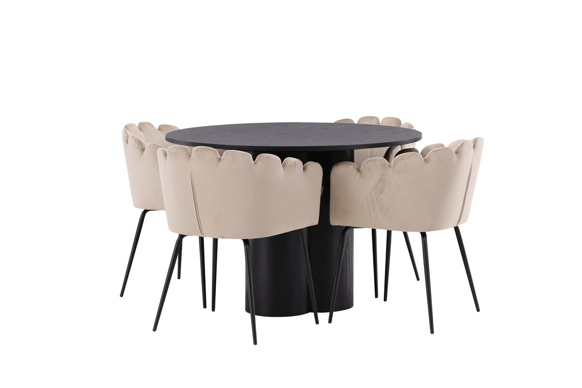 Olivia Matbord med Limhamn Stolarna – Bord: ⌀110 Stol: 51x76,5x46