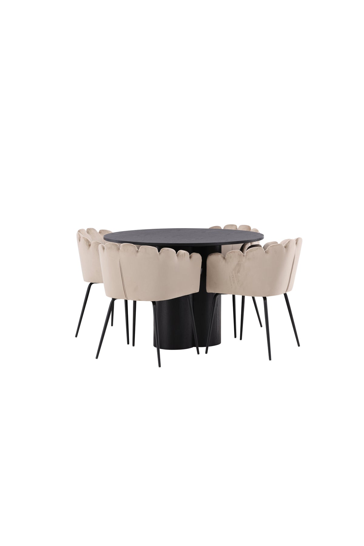 Olivia Matbord med Limhamn Stolarna – Bord: ⌀110 Stol: 51x76,5x46