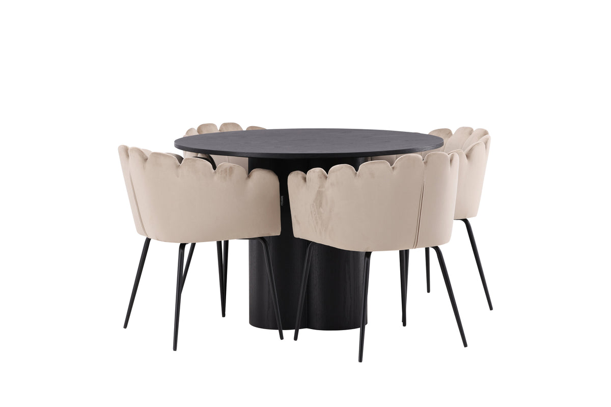 Olivia Matbord med Limhamn Stolarna – Bord: ⌀110 Stol: 51x76,5x46