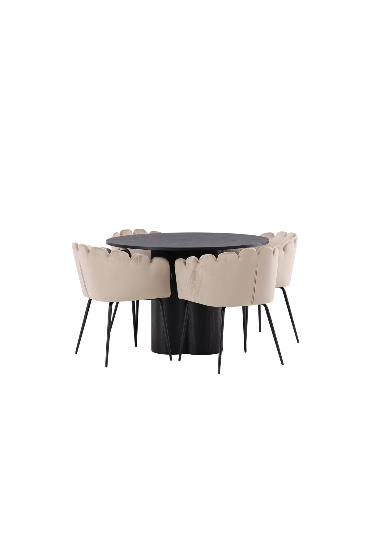 Olivia Matbord med Limhamn Stolarna – Bord: ⌀110 Stol: 51x76,5x46