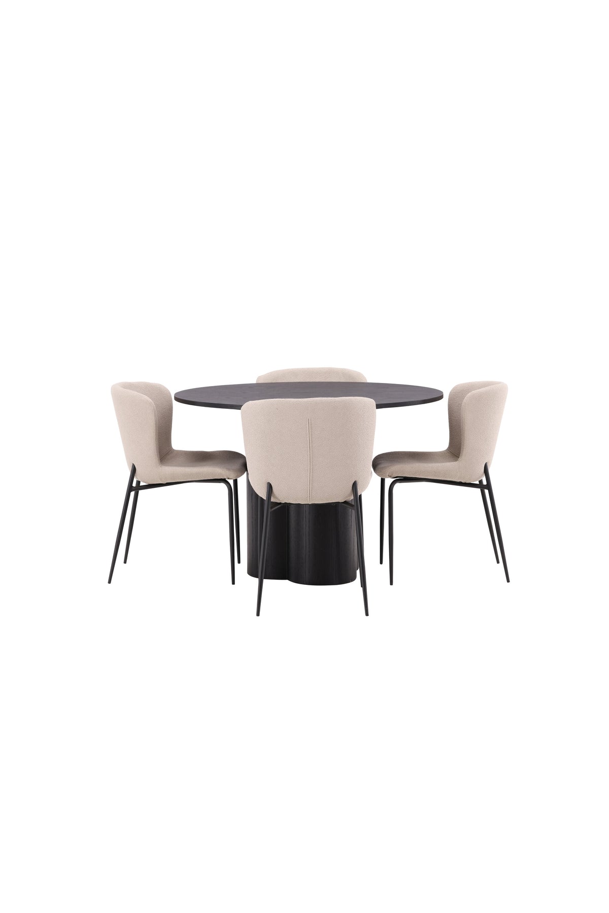 Olivia Matbord med Modesto Stolarna – Bord: ⌀110 Stol: 54x79,5x48