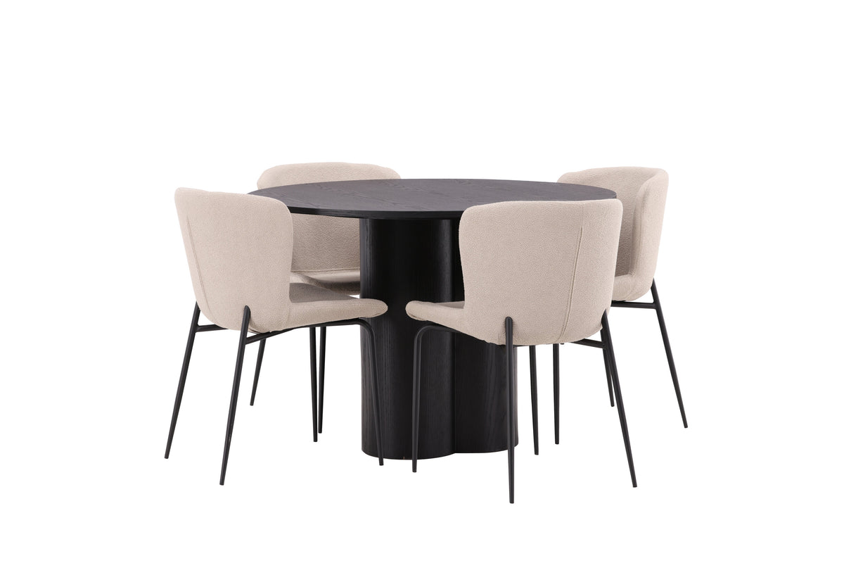 Olivia Matbord med Modesto Stolarna – Bord: ⌀110 Stol: 54x79,5x48