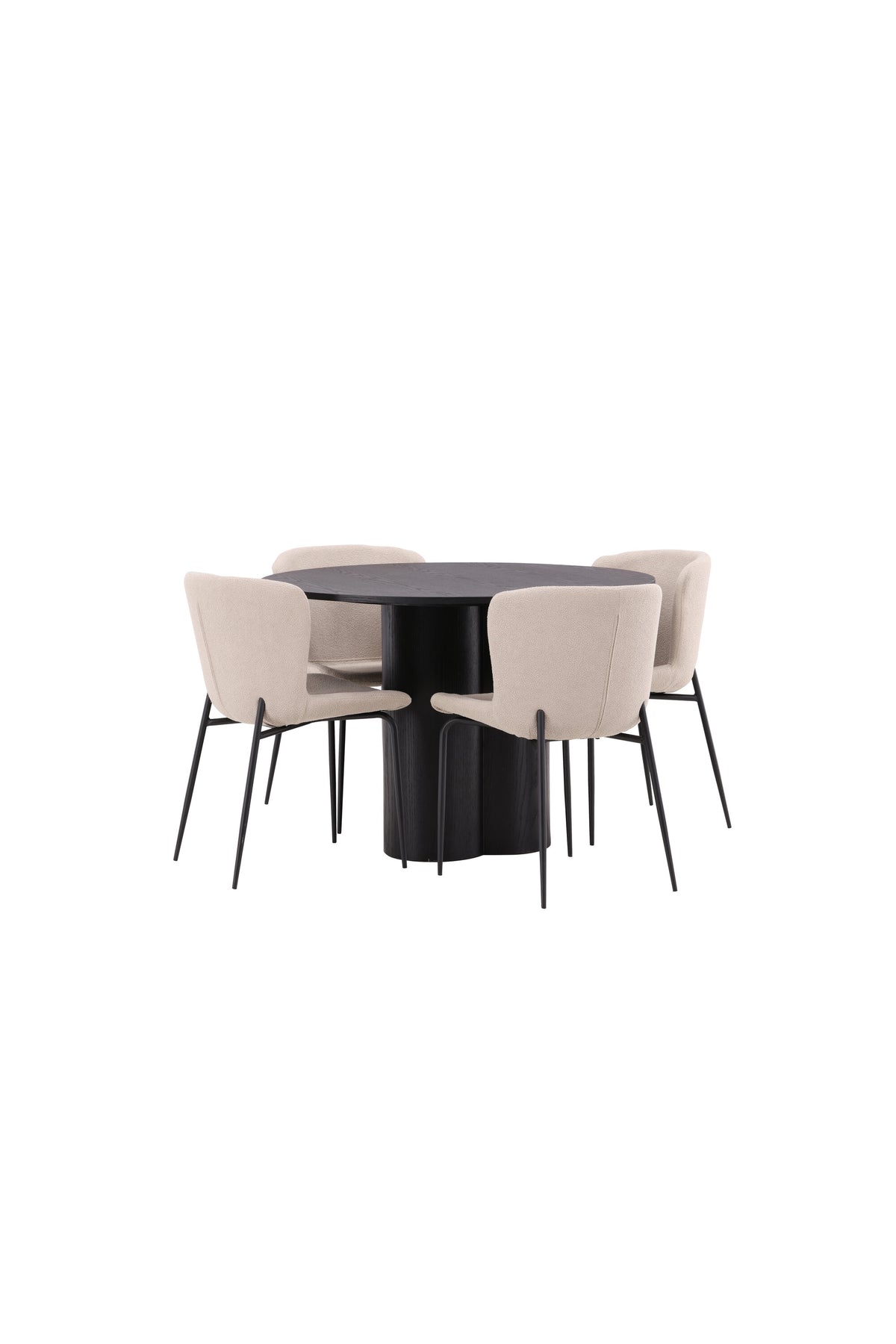 Olivia Matbord med Modesto Stolarna – Bord: ⌀110 Stol: 54x79,5x48