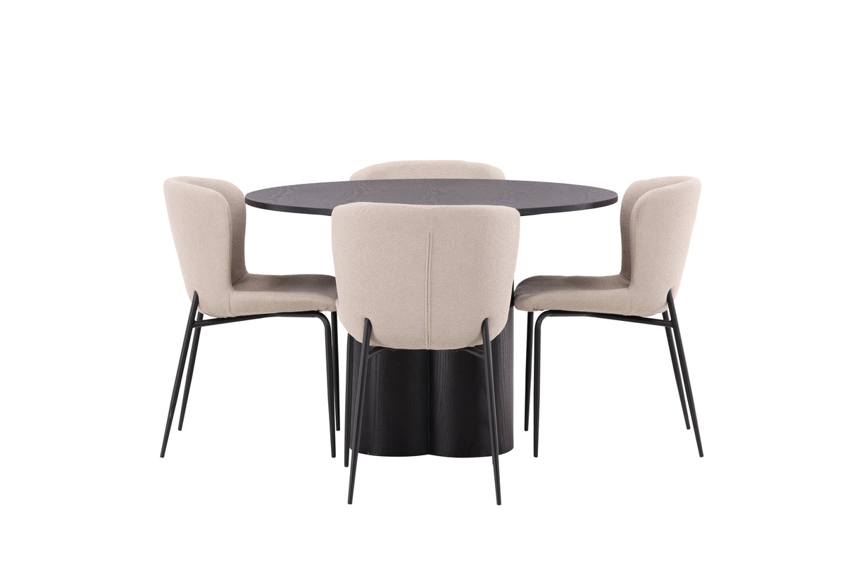 Olivia Matbord med Modesto Stolarna – Bord: ⌀110 Stol: 54x79,5x48