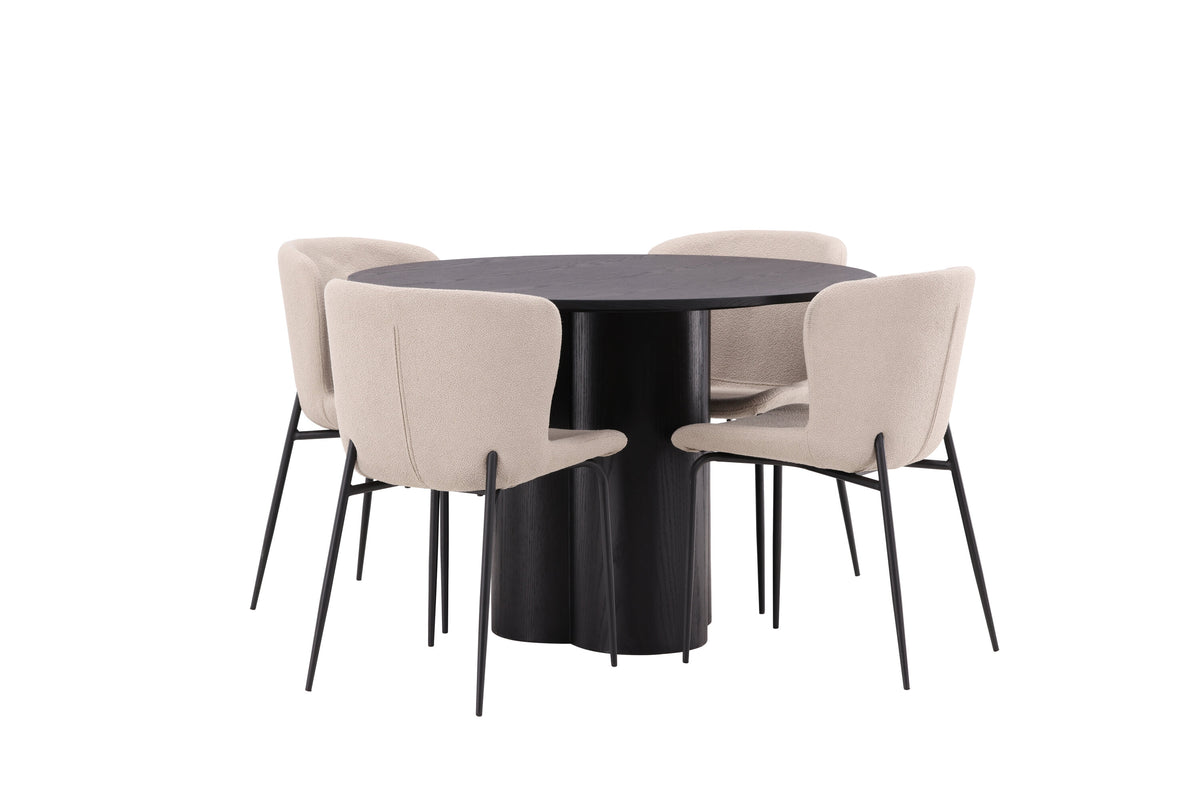 Olivia Matbord med Modesto Stolarna – Bord: ⌀110 Stol: 54x79,5x48