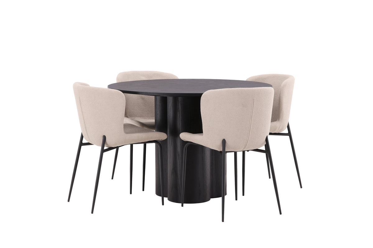 Olivia Matbord med Modesto Stolarna – Bord: ⌀110 Stol: 54x79,5x48