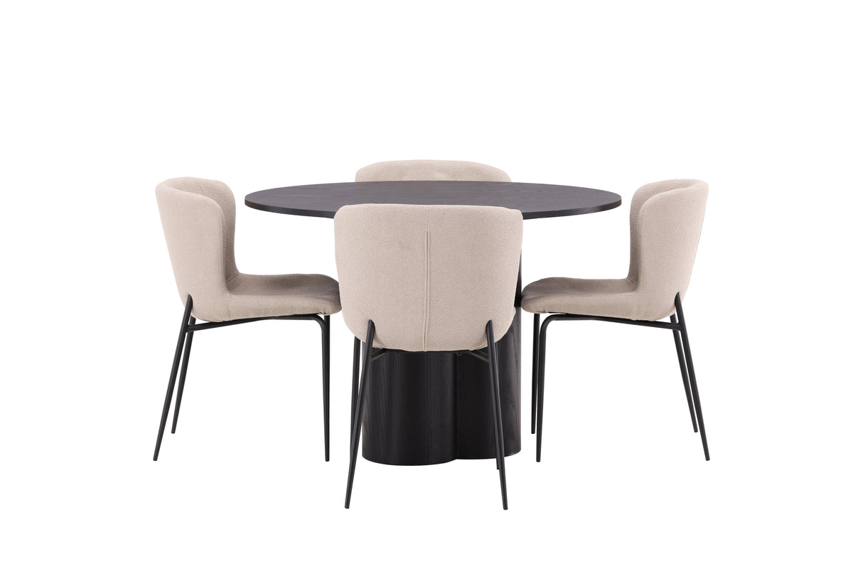 Olivia Matbord med Modesto Stolarna – Bord: ⌀110 Stol: 54x79,5x48