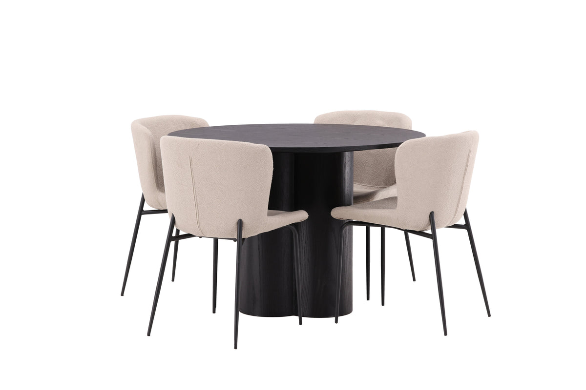 Olivia Matbord med Modesto Stolarna – Bord: ⌀110 Stol: 54x79,5x48