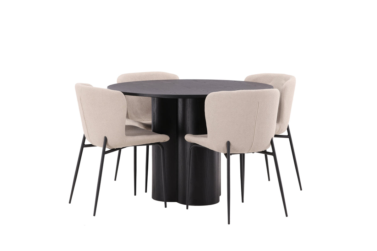 Olivia Matbord med Modesto Stolarna – Bord: ⌀110 Stol: 54x79,5x48