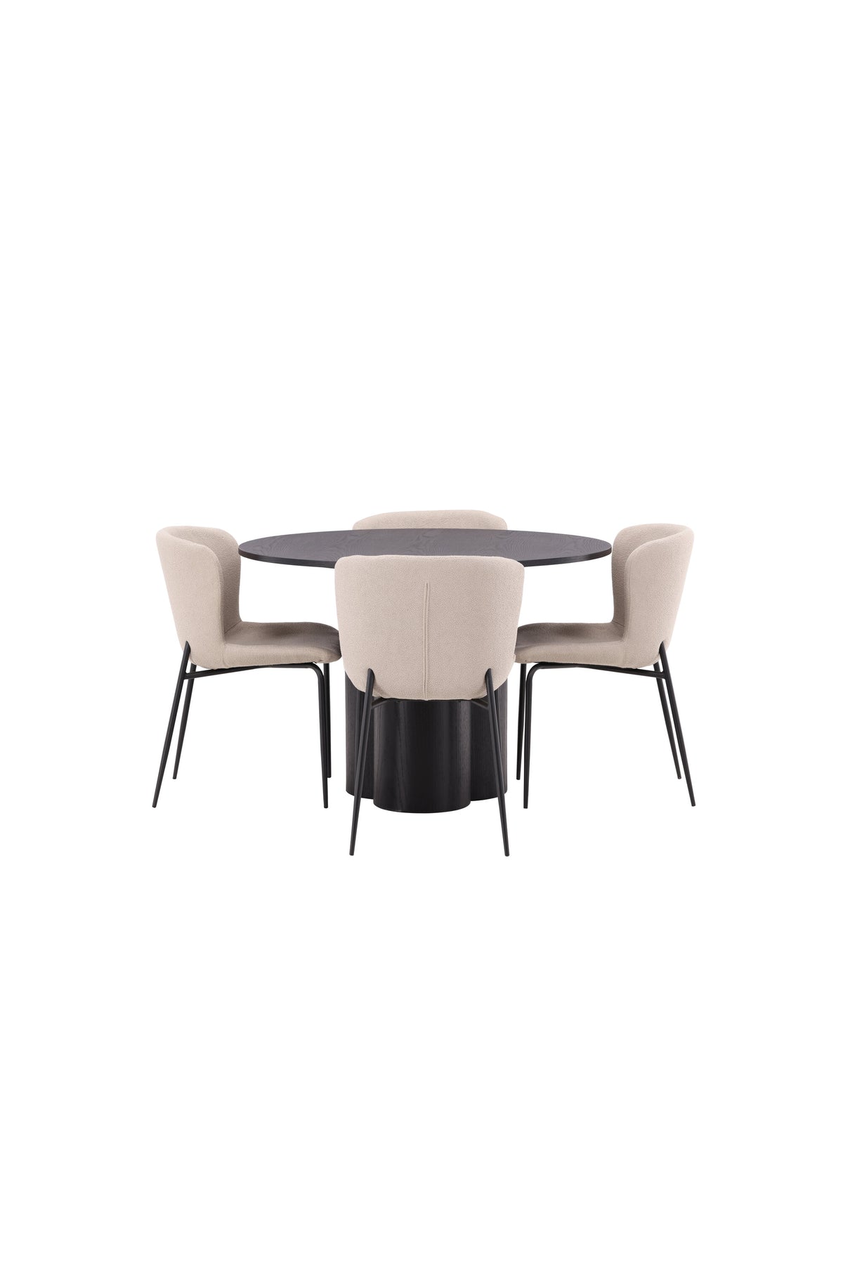 Olivia Matbord med Modesto Stolarna – Bord: ⌀110 Stol: 54x79,5x48