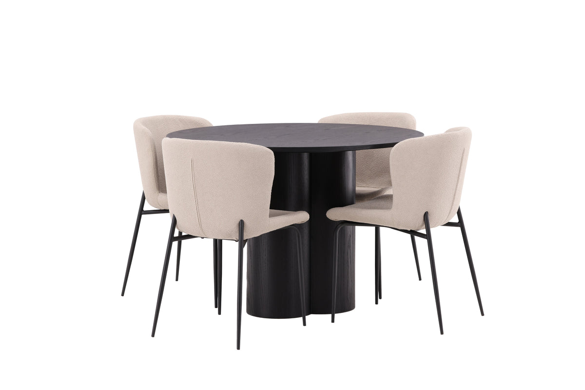 Olivia Matbord med Modesto Stolarna – Bord: ⌀110 Stol: 54x79,5x48