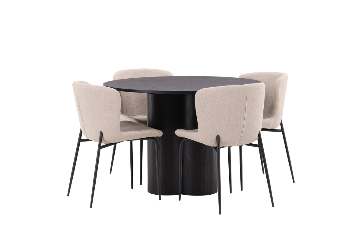Olivia Matbord med Modesto Stolarna – Bord: ⌀110 Stol: 54x79,5x48