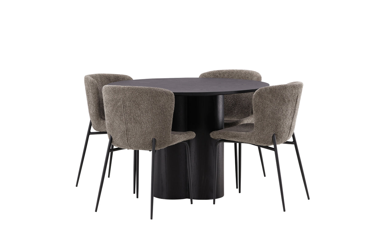 Olivia Matbord med Modesto Stolarna – Bord: ⌀110 Stol: 54x79,5x48