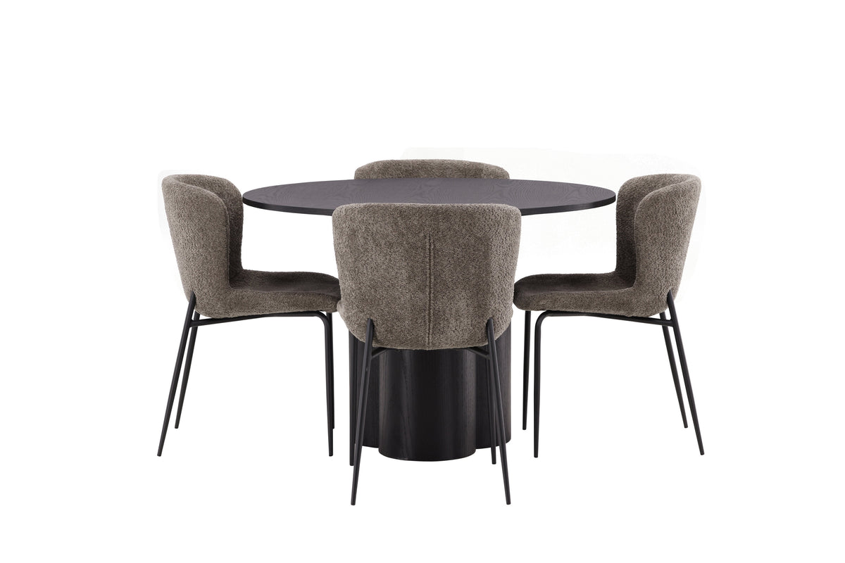 Olivia Matbord med Modesto Stolarna – Bord: ⌀110 Stol: 54x79,5x48