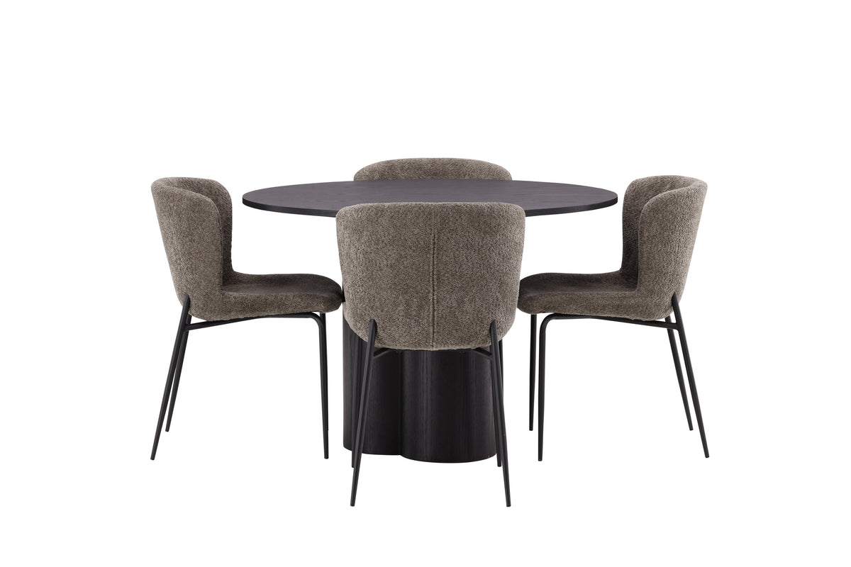 Olivia Matbord med Modesto Stolarna – Bord: ⌀110 Stol: 54x79,5x48