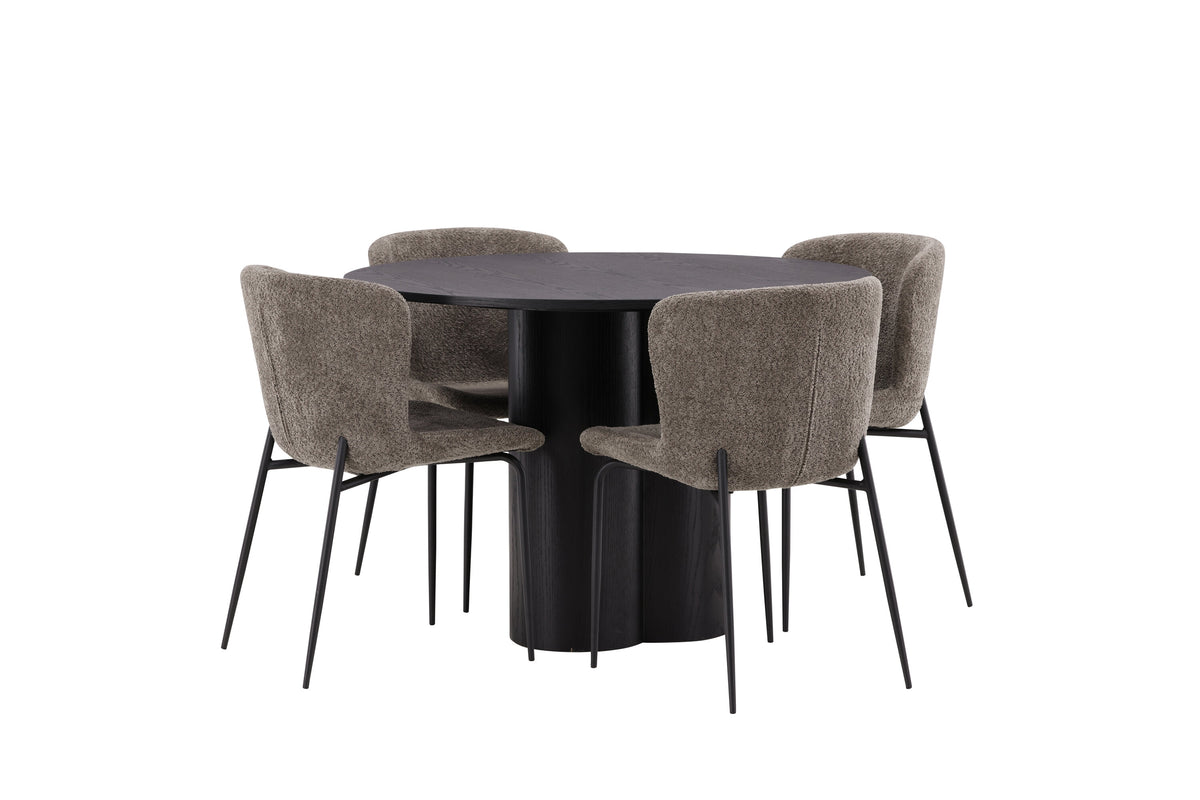 Olivia Matbord med Modesto Stolarna – Bord: ⌀110 Stol: 54x79,5x48