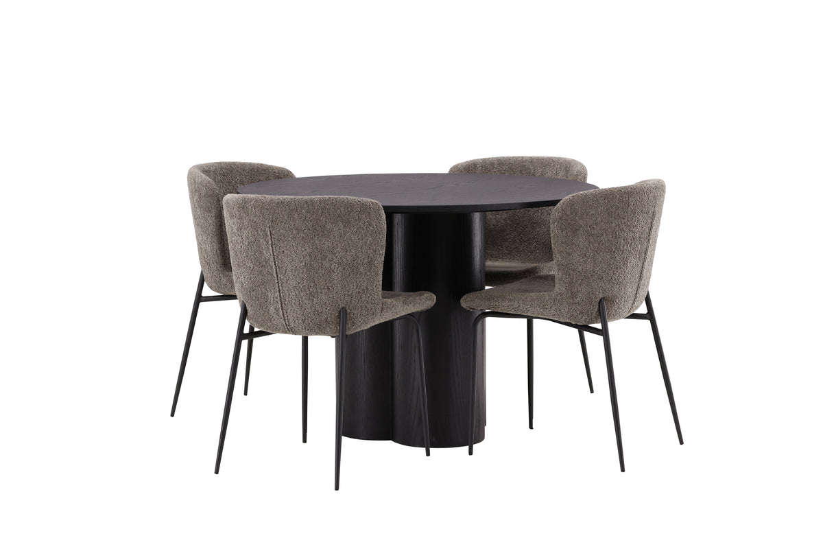 Olivia Matbord med Modesto Stolarna – Bord: ⌀110 Stol: 54x79,5x48
