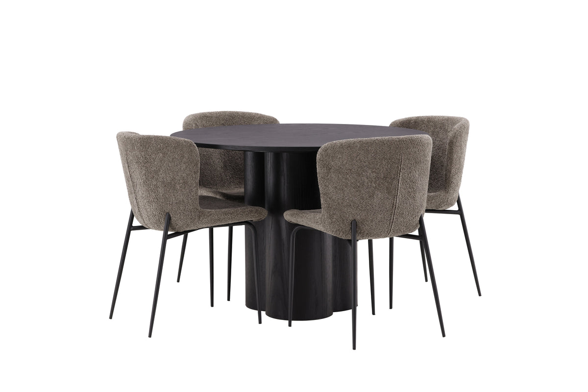 Olivia Matbord med Modesto Stolarna – Bord: ⌀110 Stol: 54x79,5x48
