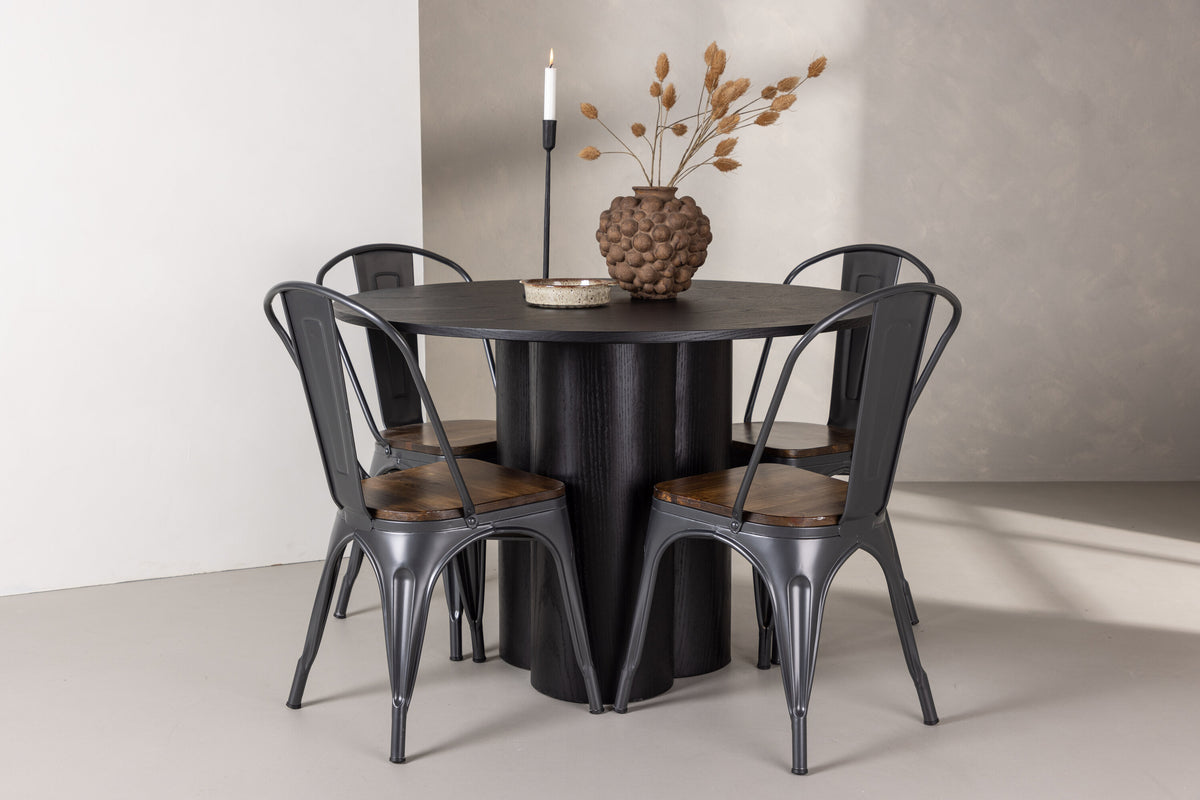 Olivia Matbord med Tempe Stolarna – Bord: ⌀110 Stol: 51x85x36