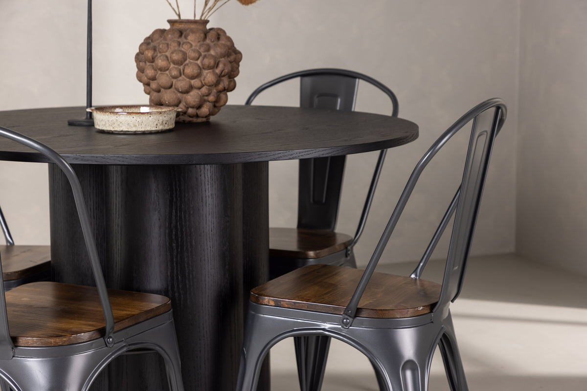 Olivia Matbord med Tempe Stolarna – Bord: ⌀110 Stol: 51x85x36